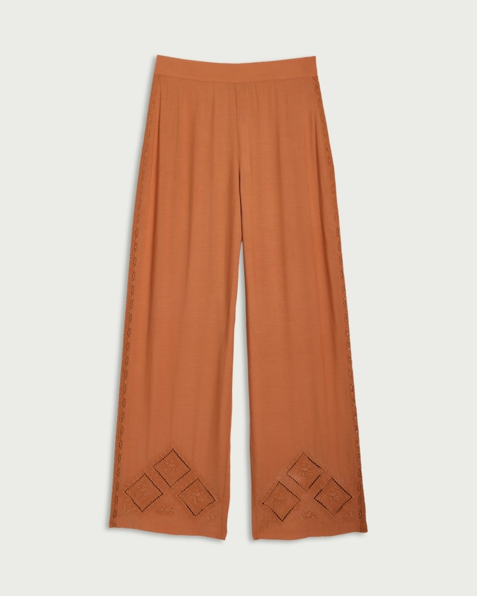 image 1 of F&F Diamond Embroidered Co-ord Trousers in Brick