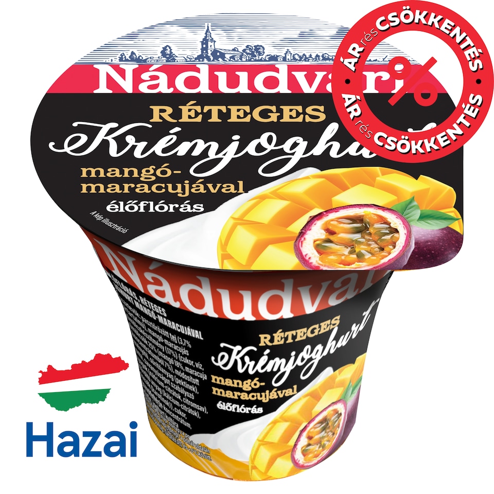 Nádudvari élőflórás réteges krémjoghurt mangó-maracujával 180 g