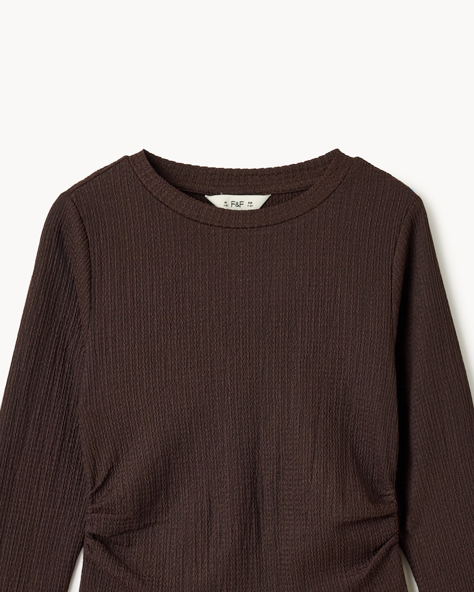 image 1 of F&F Girls Crinkle Textured Top and Trousers Set in Brown