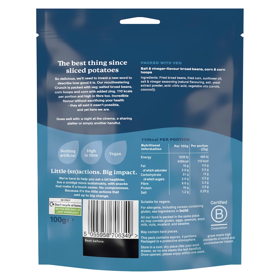 image 1 of Graze Salt & Vinegar Crunch Protein Sharing Bag Snack 100G