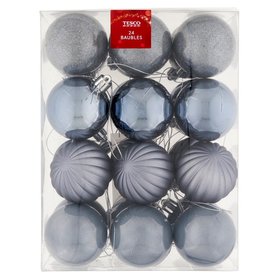 Tesco Sivomodré ozdoby 24 ks