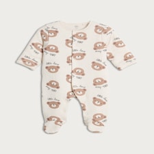 F&F Baby Cotton Rich Little Bear Padded Sleepsuit in White