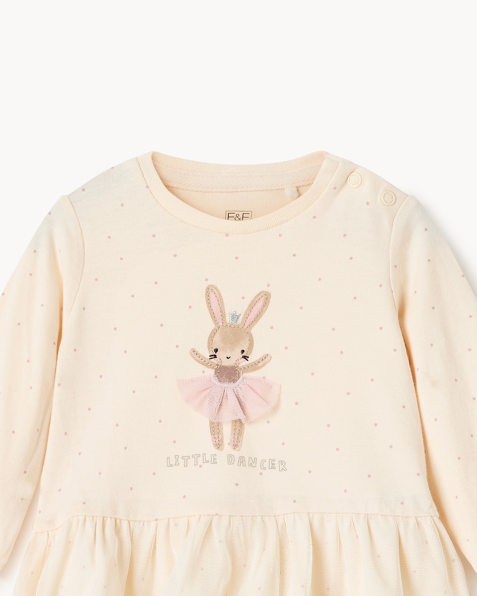 image 1 of F&F Baby Faux Fur Gilet, Top and Legging Set in Cream