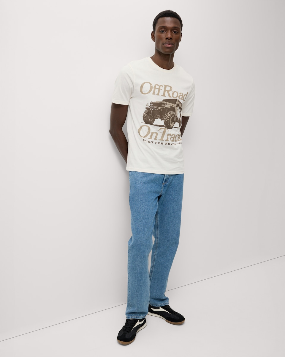 image 1 of F&F Pure Cotton Slogan T-Shirt in Ecru