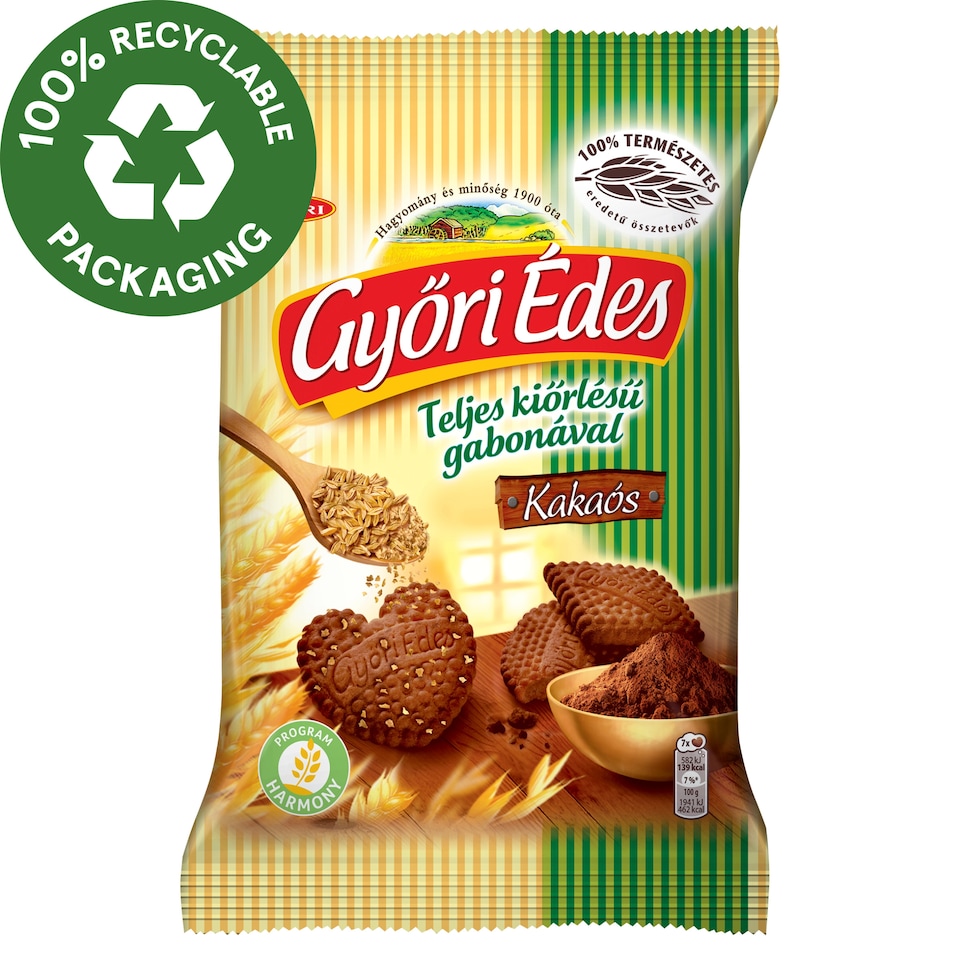 Győri Édes omlós, kakaós keksz teljes kiőrlésű búzaliszttel 150 g
