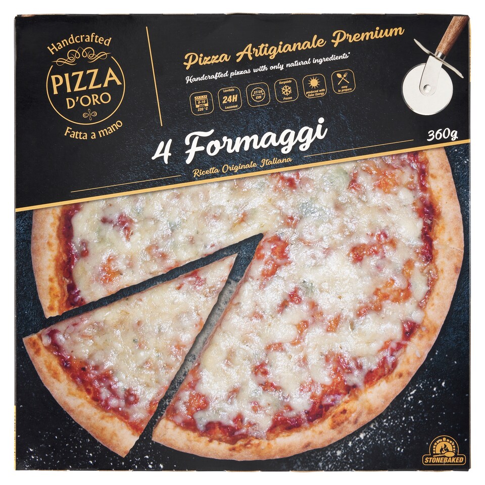 Pizza D'Oro gyorsfagyasztott kézműves 4 sajtos pizza 360 g