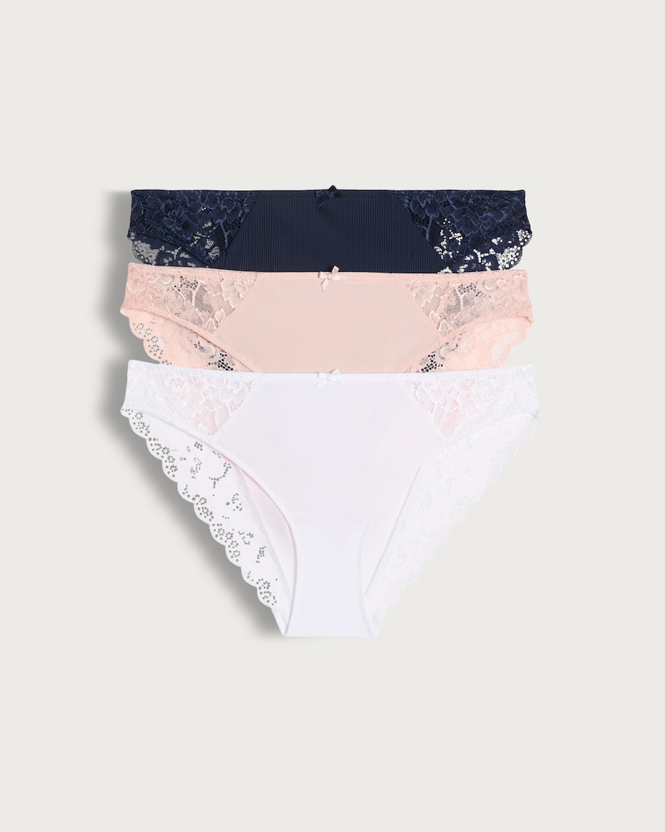 image 1 of F&F 3-Pack High Leg Lace Trim Knickers in Pink
