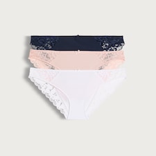 F&F 3-Pack High Leg Lace Trim Knickers in Pink