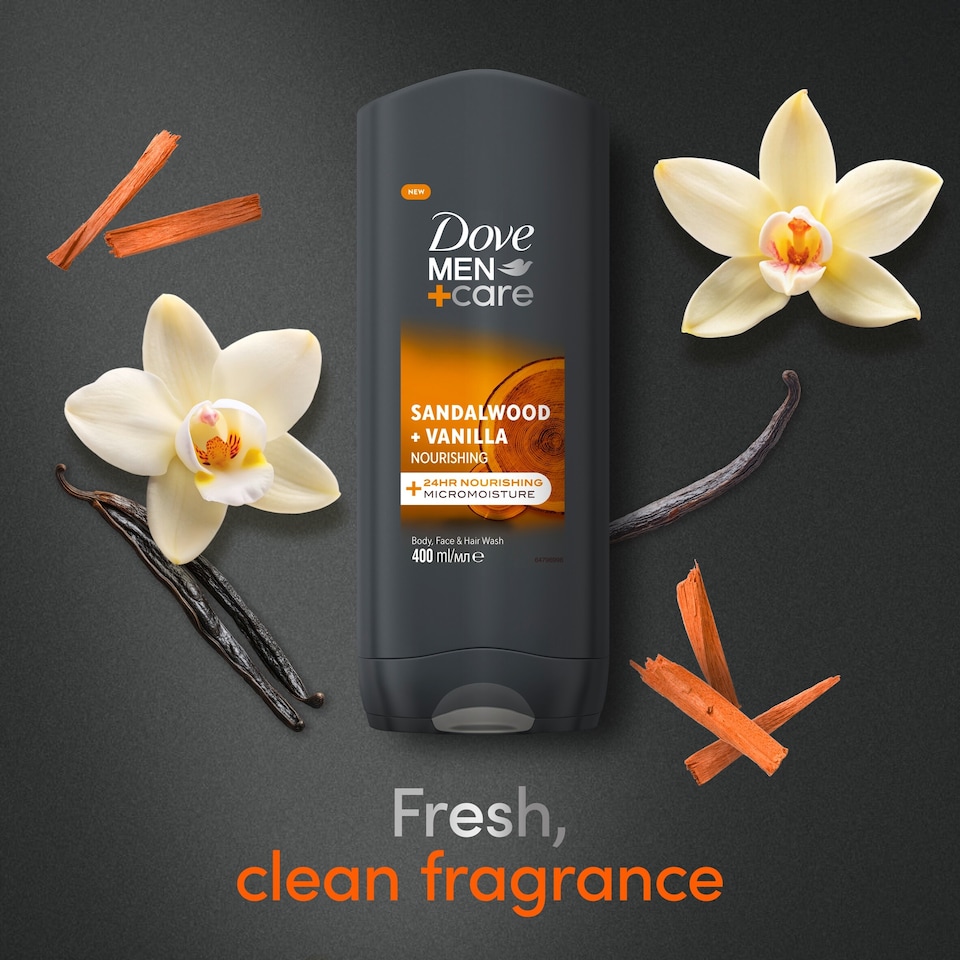 image 1 of Dove Men+ Care Sandalwood and Vanilla Body Face & Hair Wash 400ml