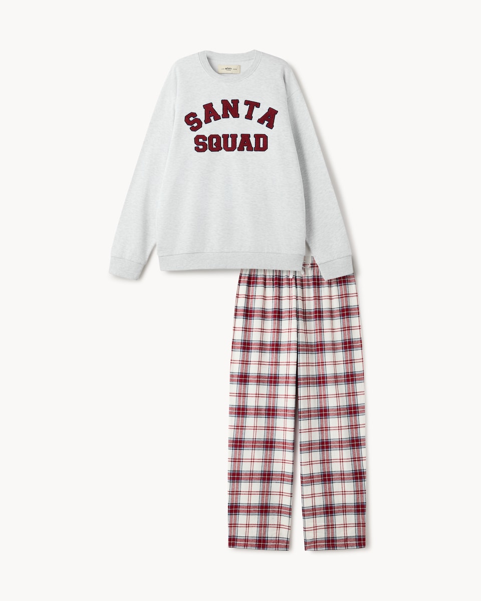 image 1 of Christmas Cotton Rich Santa Squad Matching Family Pyjamas in Grey Marl