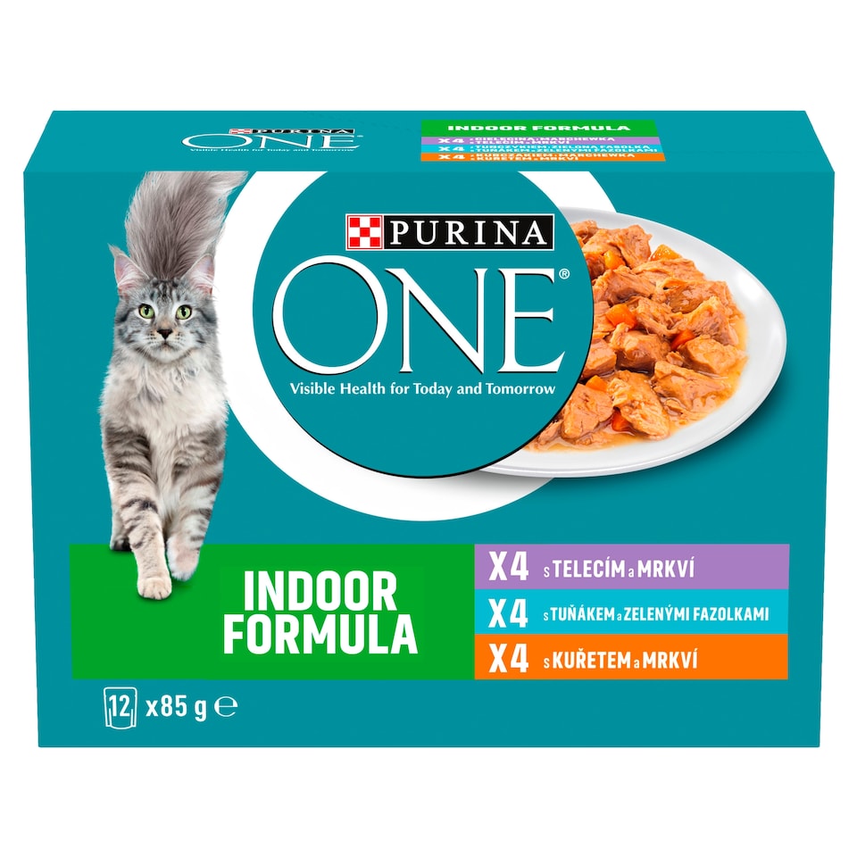 Obrázek 1 pro produkt Purina ONE Indoor kapsičky pro kočky kuře, tuňák, telecí ve šťávě 12 x 85g