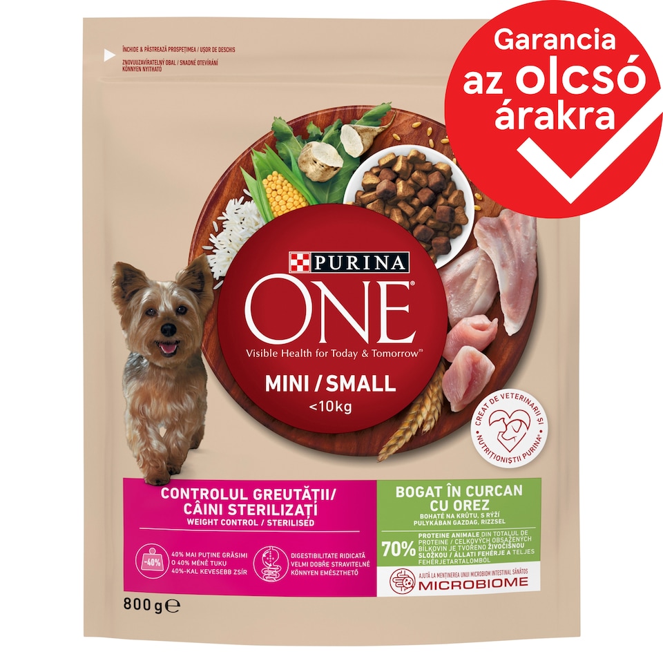 Purina One Mini teljes értékű állateledel felnőtt kutyák számára pulykában gazdag, rizzsel 800 g