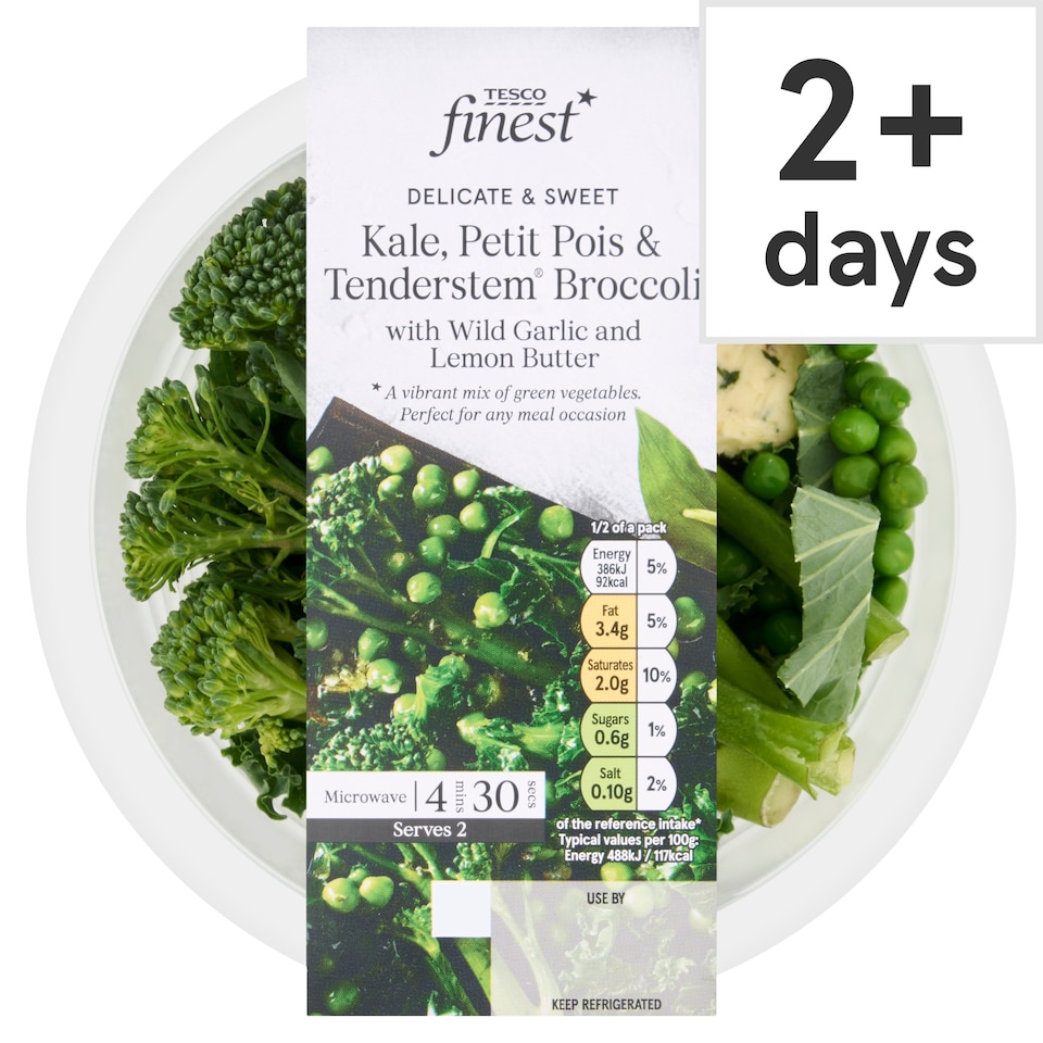 Tesco Finest Kale, Peas & Tenderstem Broccoli with Wild Garlic Butter 175g