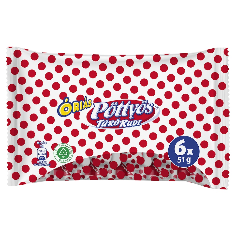 Pöttyös Óriás Túró Rudi Unflavoured Cottage Cheese Dessert with Cocoa Coating 6 x 51 g (306 g)