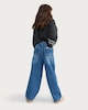 image 3 of F&F Girls Tie Waist Wide Leg Jeans in Blue