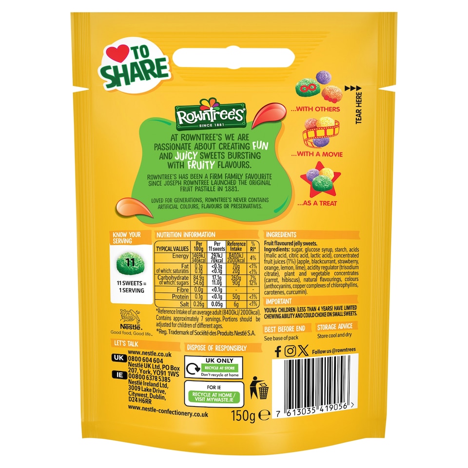 image 1 of Rowntree's Jelly Tots Sweets Sharing Bag 150g