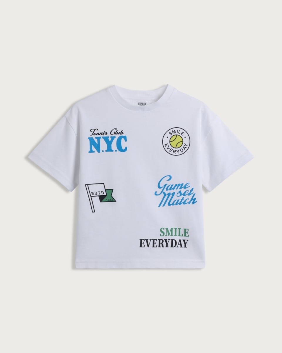 image 1 of F&F Boys Pure Cotton Tennis Club T-Shirt in White