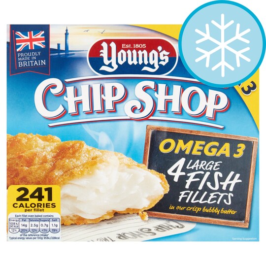 Youngs Chip Shop 4 Fish Fillet 480G Tesco Groceries