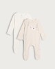 image 1 of F&F Baby 2-Pack Cotton Rich Ribbed Bear Print Sleepsuits in White