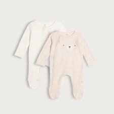 F&F Baby 2-Pack Cotton Rich Ribbed Bear Print Sleepsuits in White