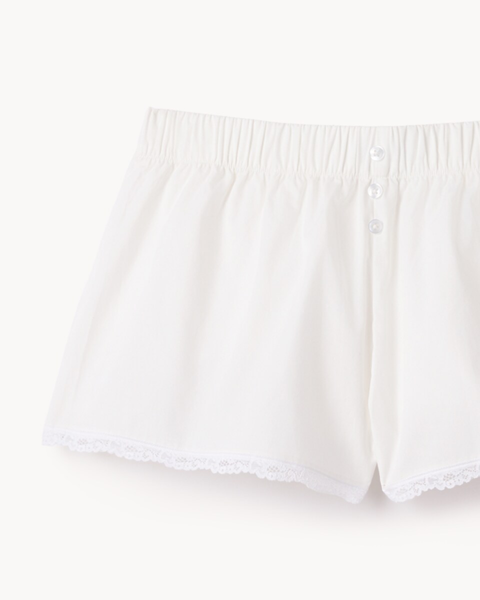 image 1 of OH ME OH MY Pure Cotton Lace Trim Shorts in White