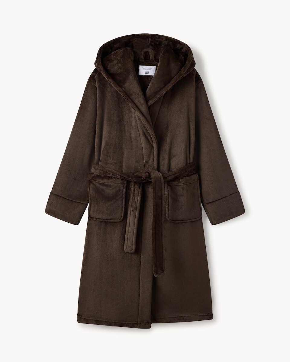 image 1 of F&F Fleece Hooded Dressing Gown in Chocolate