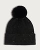 image 1 of F&F Knitted Embellished Pom Pom Beanie Hat in Black