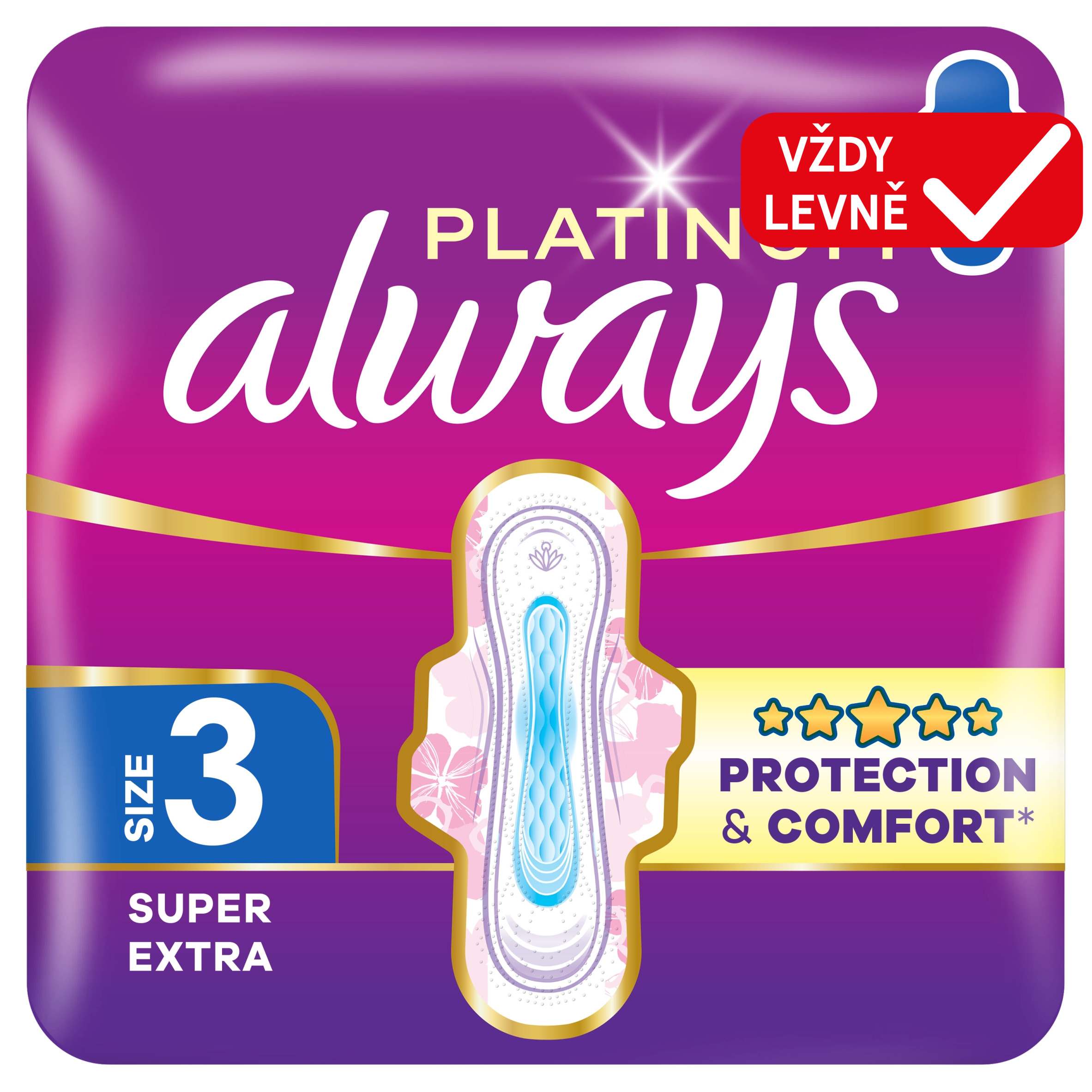 Obrázek 1 pro produkt Always Platinum Hygienické Vložky Super Extra (Velikost 3) 22 Ks