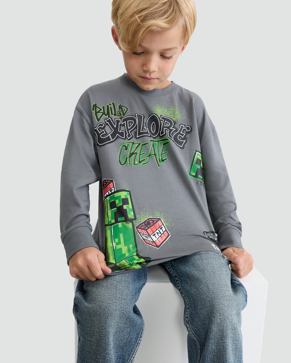 image 1 of Minecraft Creeper Explore Create Pure Cotton Top in Grey