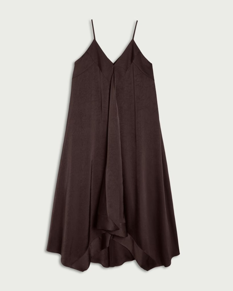 image 1 of F&F V Neck Hanky Hem Dress in Brown