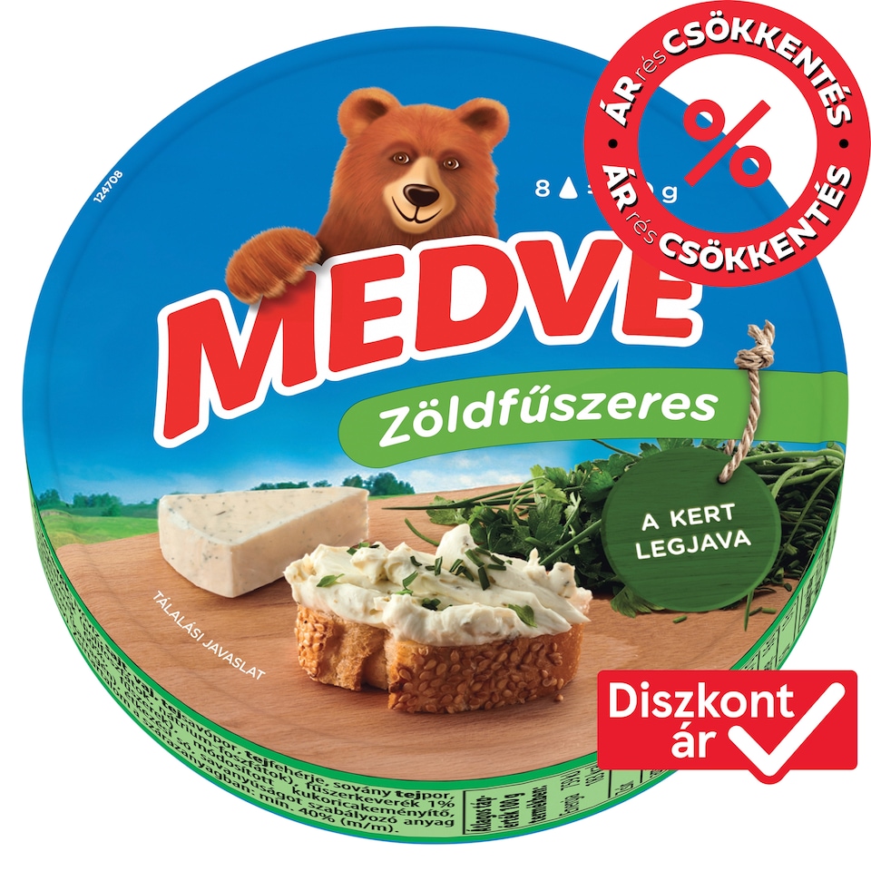Medve Spreadable Processed Semi-Fat Cheese with Herbs 8 x 17,5 g (140 g)