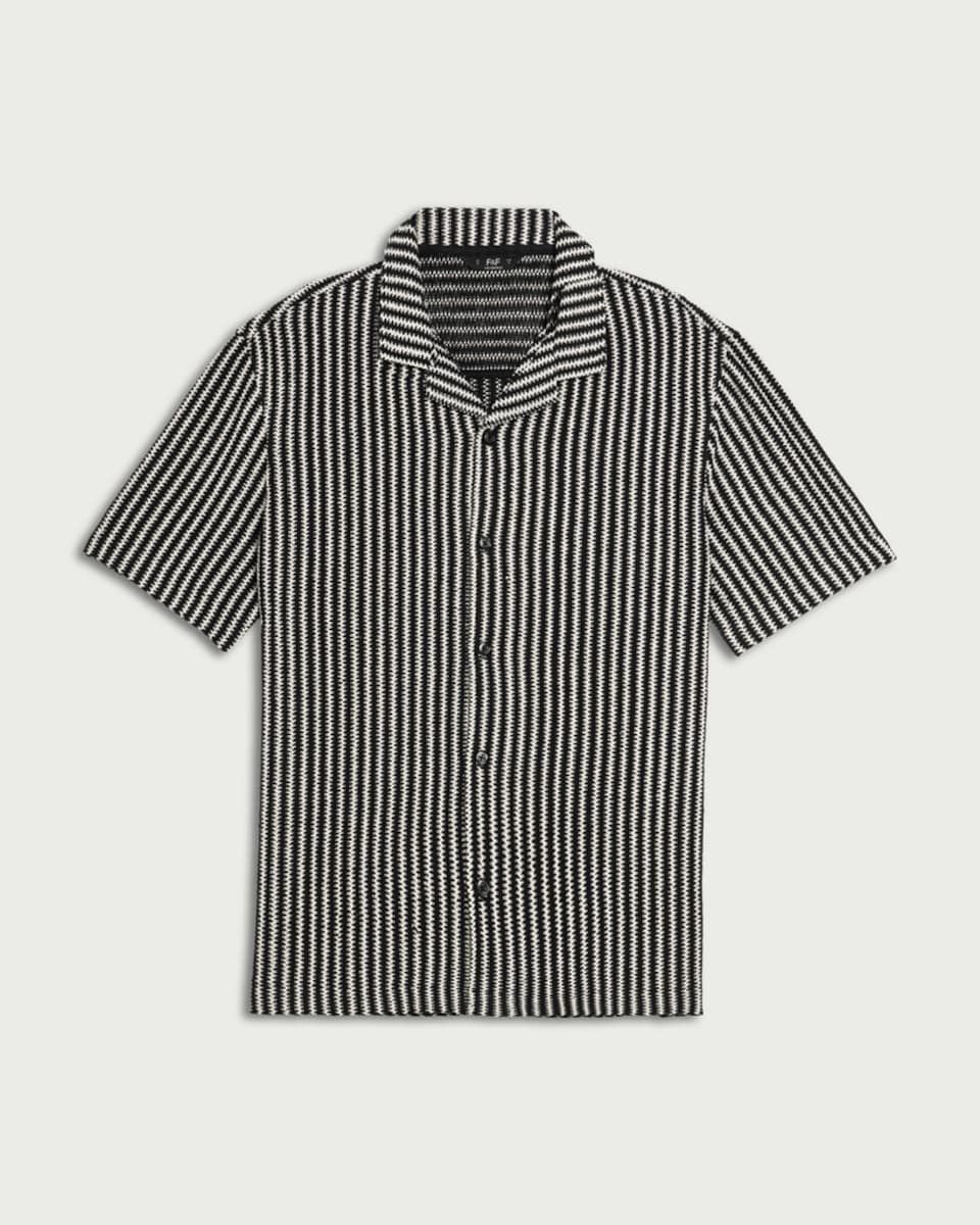 image 1 of F&F Edit Cotton Rich Striped Short Sleeve Shirt in Multi Black