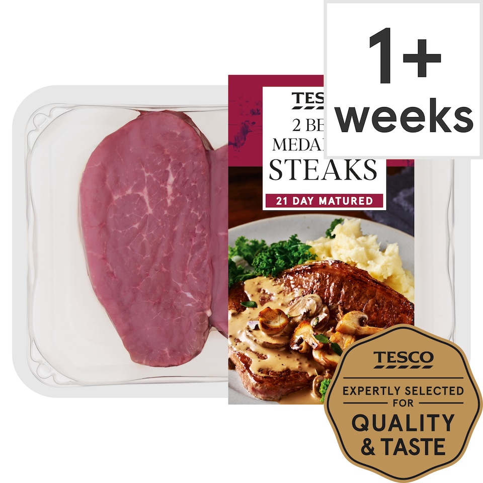 Tesco 2 Beef Medallion Steaks 340G