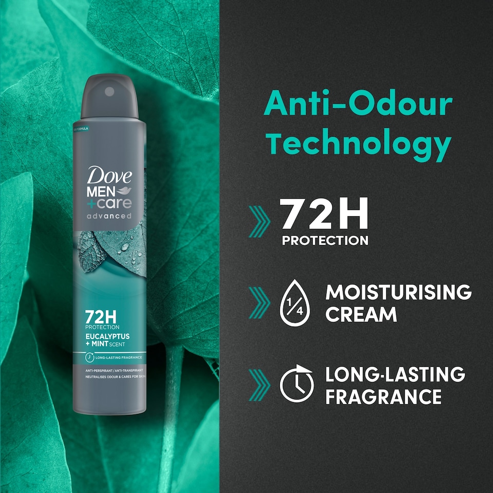 image 1 of Dove Men+Care Eucalyptus & Mint 72h Advanced Care Antiperspirant Deodorant 200ml