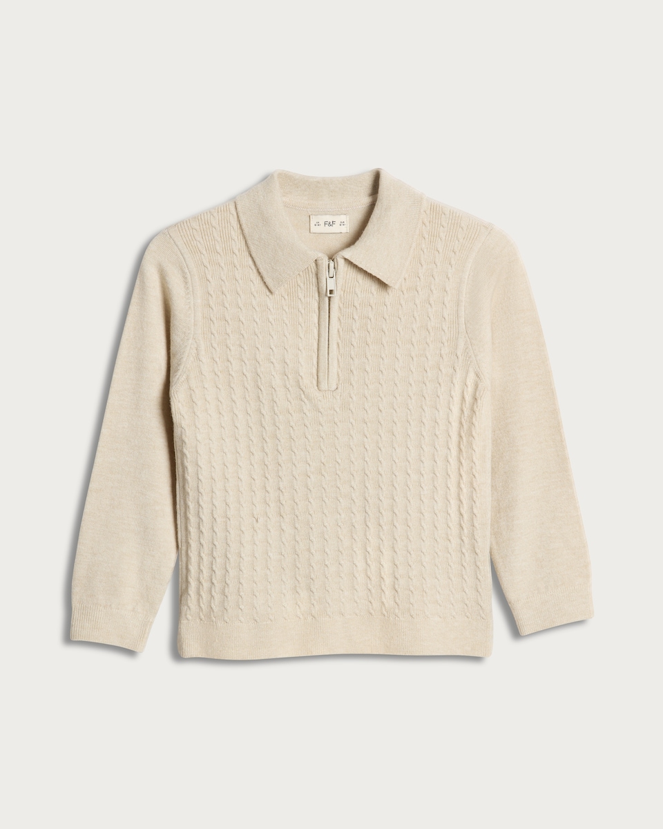 image 1 of F&F Boys Cable Knit Half Zip Polo in Cream
