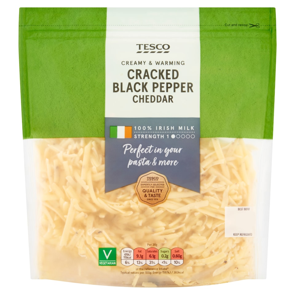 Tesco Grated Black Pepper Cheddar 250g