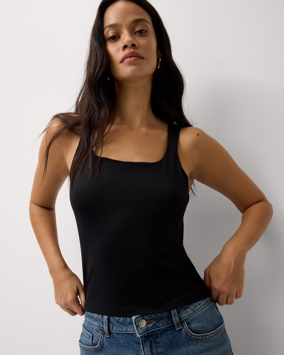 image 1 of F&F 2-Pack Polyamide Square Neck Vests in Multi Black