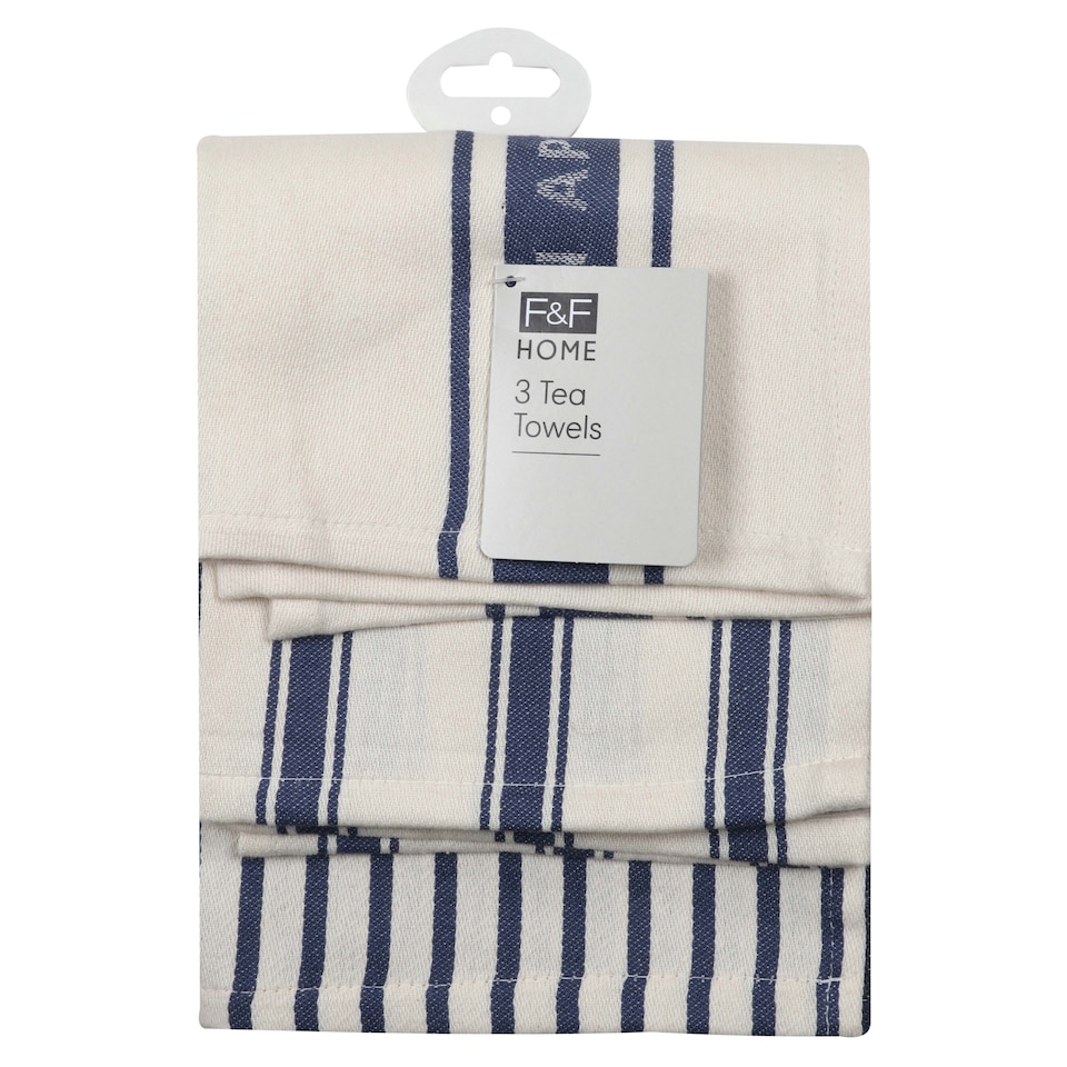 F&F Home Bon Apetit Stripe Tea Towel 3 Pack