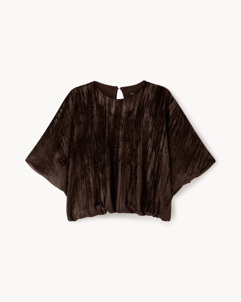 image 1 of F&F Velvet Bubble Hem Top in Brown