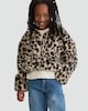image 1 of F&F Girls Fleece Leopard Print Hooded Jacket in Multi Brown