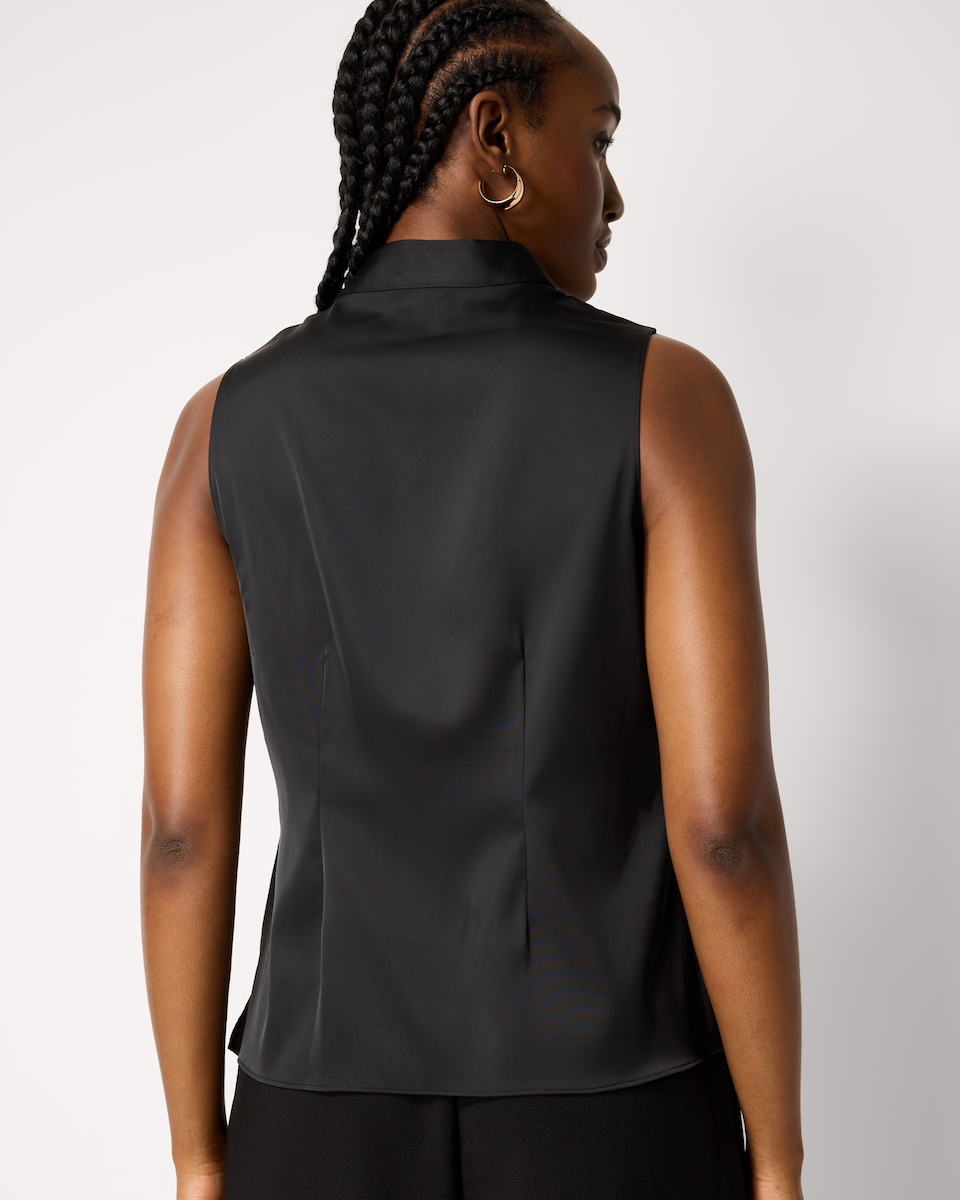 image 1 of F&F Satin Stand Collar Blouse in Black