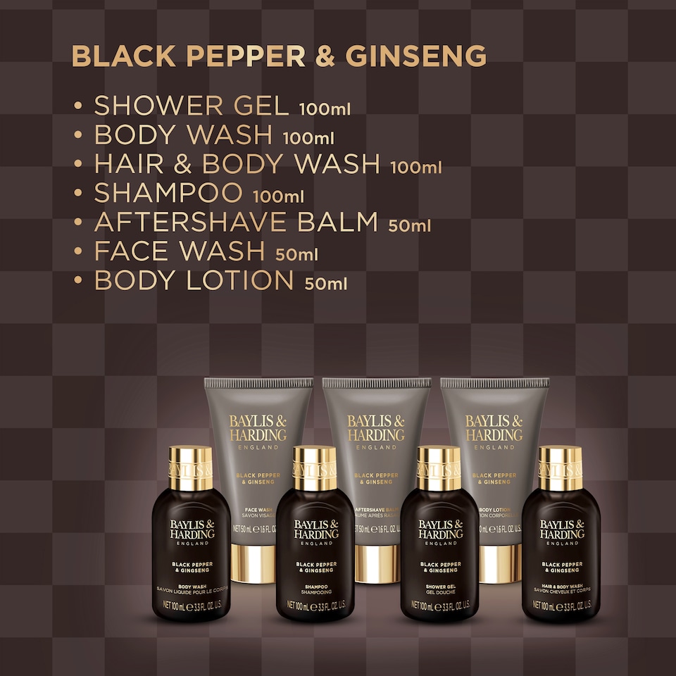 image 1 of Baylis & Harding Black Pepper & Ginseng Men's Bathing 7 Piece Set