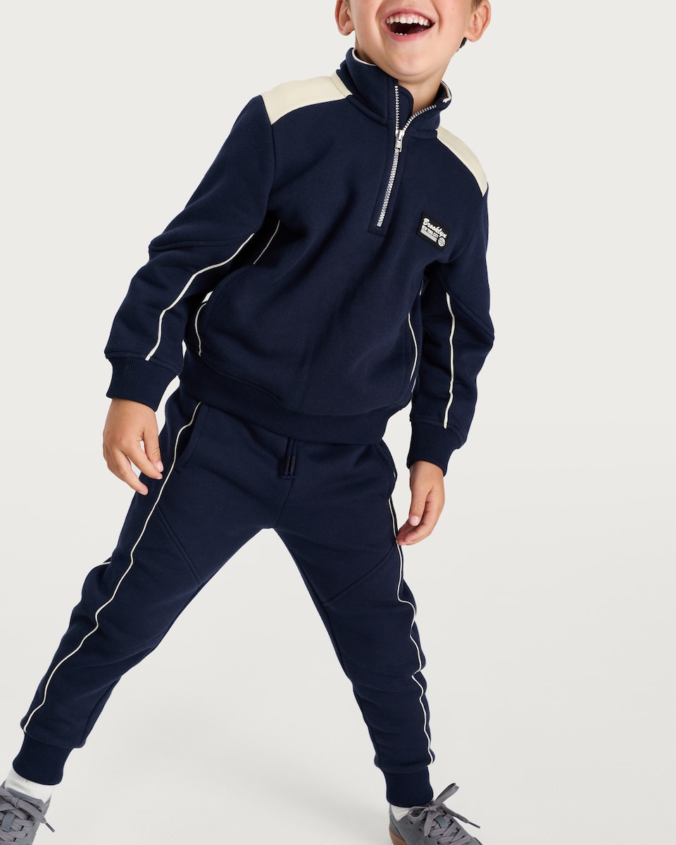 image 1 of F&F Boys 2-Piece Cotton Rich Half Zip Sweatshirt and Joggers Set in Navy
