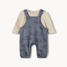 F&F Baby 2-Piece Cotton Rich Dungaree Set in Blue