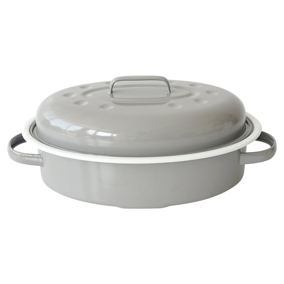 Go Cook Charcoal Grey Enamel Covered Roaster With Lid