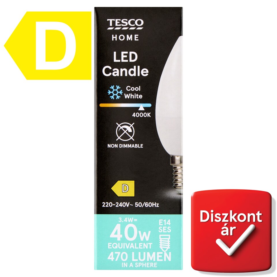 Tesco Home E14 SES 470 lm 40 W 4000K LED gyertya  1. kép