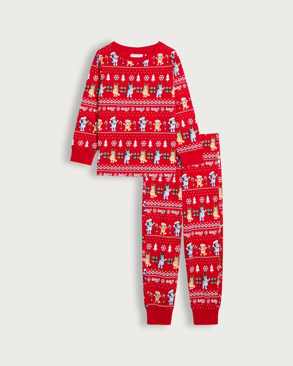 image 1 of Bluey Matching Family Christmas Pyjamas in Red