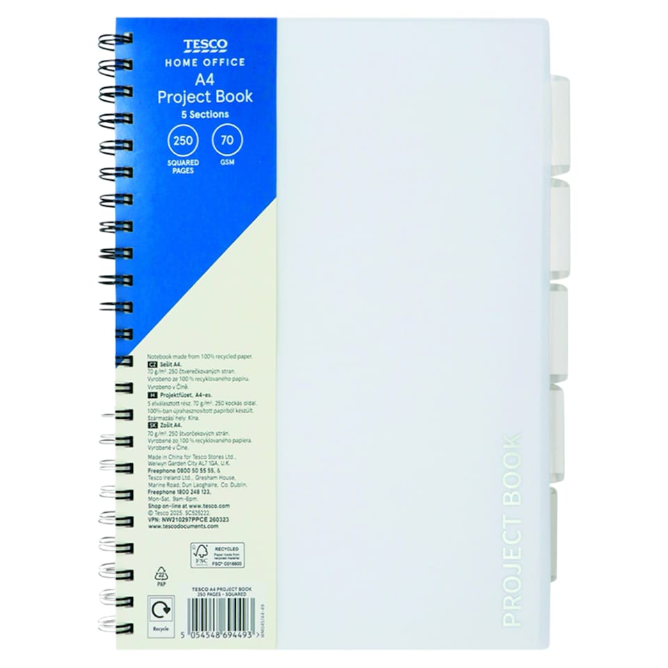 Tesco Home Office Squared A4 Project Book 250 sheets