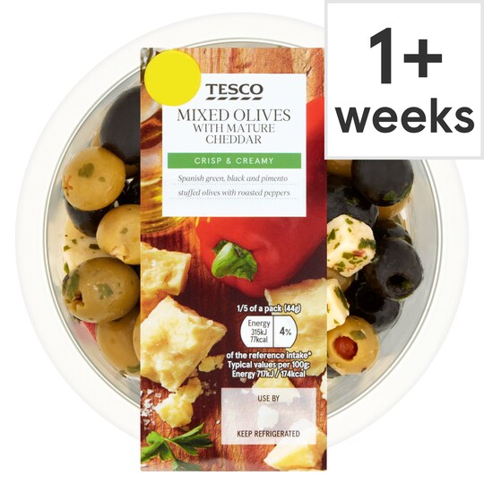 Tesco Mixed Olives With Cheddar 220G Tesco Groceries