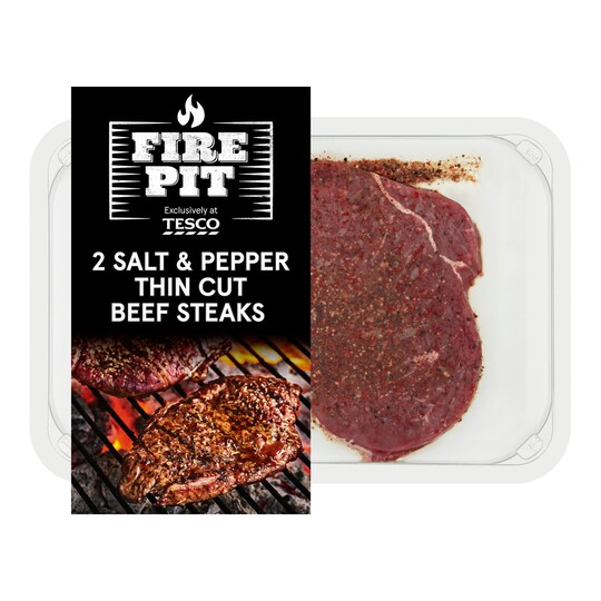 Tesco Fire Pit Salt & Pepper Thin Cut Beef Steak 200G Tesco Groceries